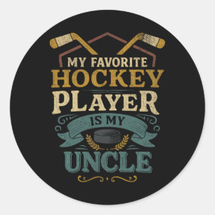 Sticker Rond Conception de fan de l'oncle de hockey Mon joueur