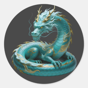 Sticker Rond Conception de fantasy artistique de dragon d'or ve