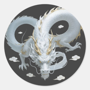 Sticker Rond Conception de fantasy artistique de dragon en or b