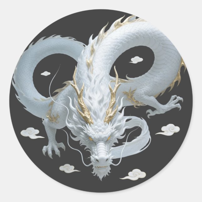 Sticker Rond Conception de fantasy artistique de dragon en or b (Devant)