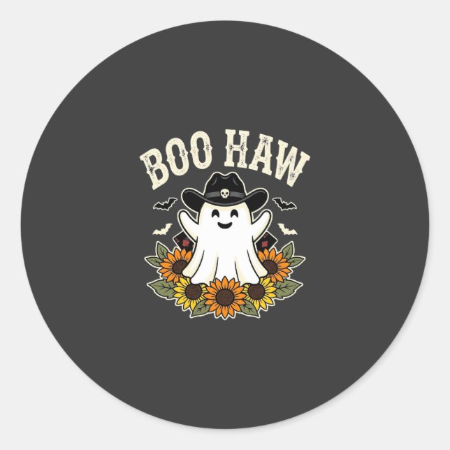 Sticker Rond Conception de fantôme Halloween Western Boo Haw (Devant)