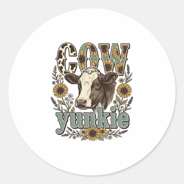 Sticker Rond Conception de ferme de tournesol Yunkie vache vint (Devant)