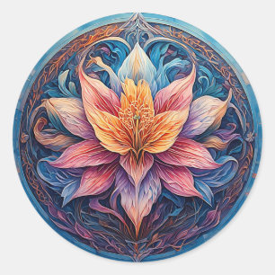 Sticker Rond Conception de fleurs mandala colorées