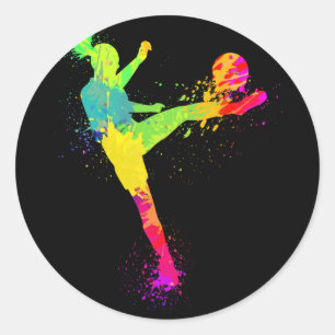 Sticker Rond Conception de football cool pour femme Joueuse de