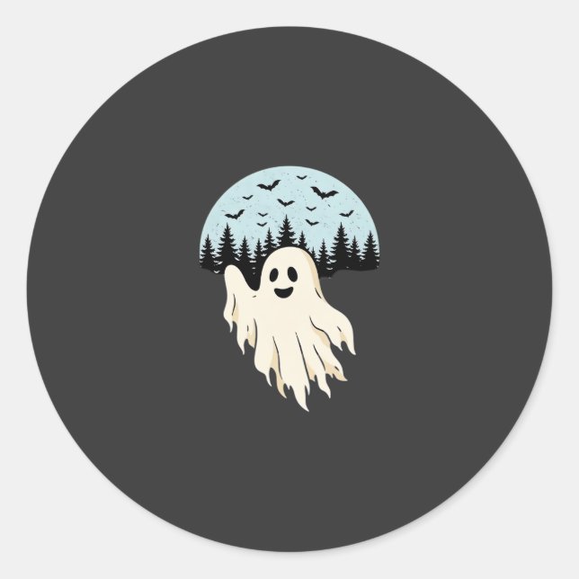 Sticker Rond Conception de forêt de lune de fantôme d'Halloween (Devant)