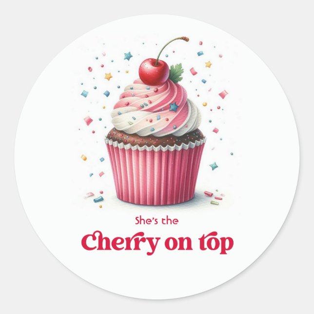 Sticker Rond Conception de gâteau Cupcake Cherry On Top pour Ba (Devant)