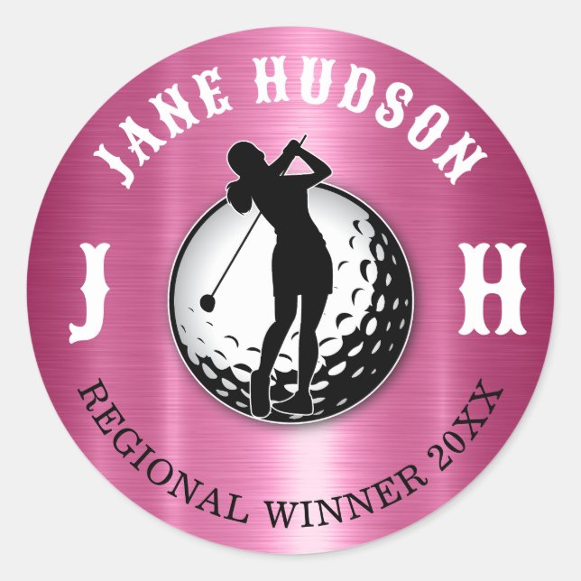 Sticker Rond Conception de golfeuse élégante pour femmes, bâton (Devant)