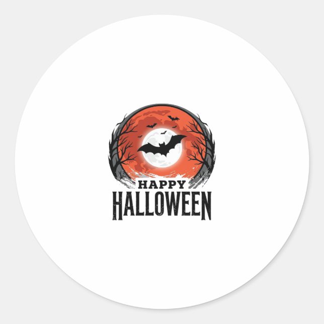Sticker Rond Conception de gravure de chauve-souris de lune d'H (Devant)