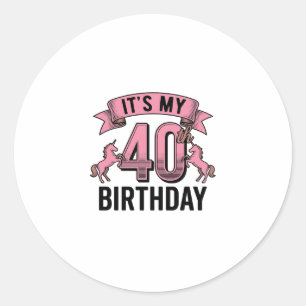 Sticker Rond Conception de gravure vintage de licorne pour 40e