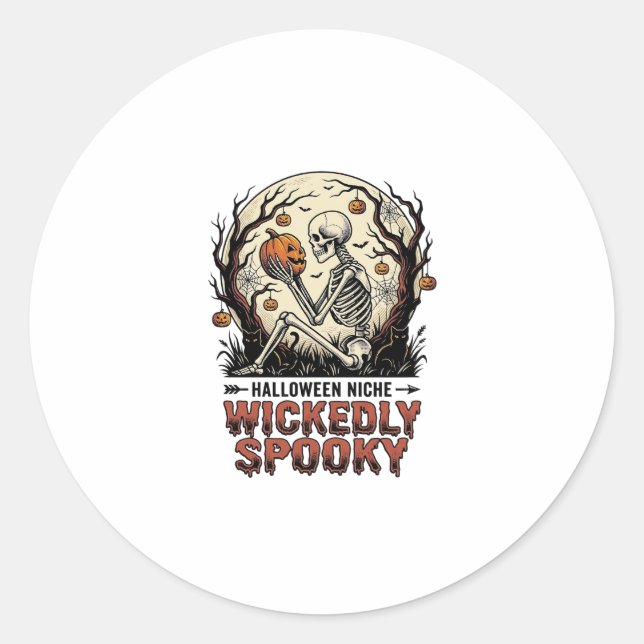 Sticker Rond Conception de gravure vintage Halloween squelette  (Devant)