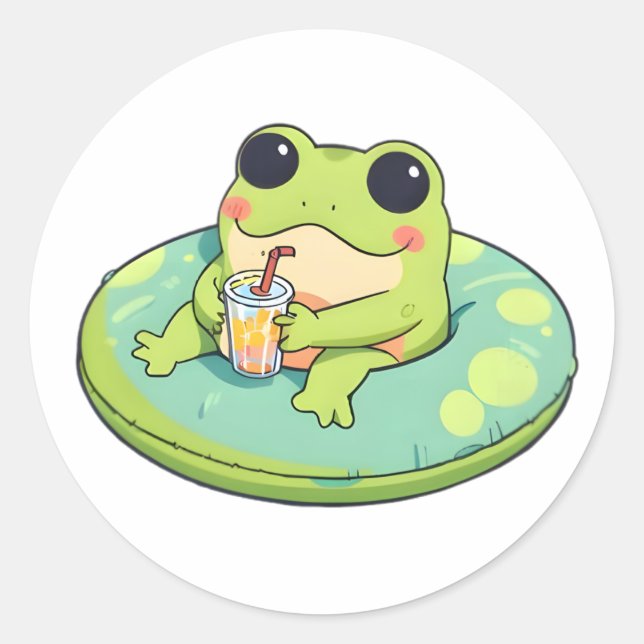Sticker Rond Conception de grenouille chibi mignonne pour une j (Devant)