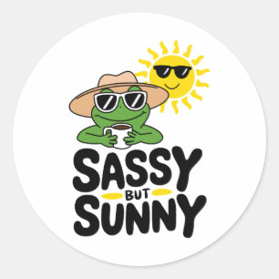 Sticker Rond Conception de grenouille Sassy mais Sunny - Drôle