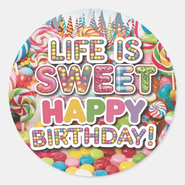 Sticker Rond Conception de joyeux anniversaire Candyland douce  (Devant)