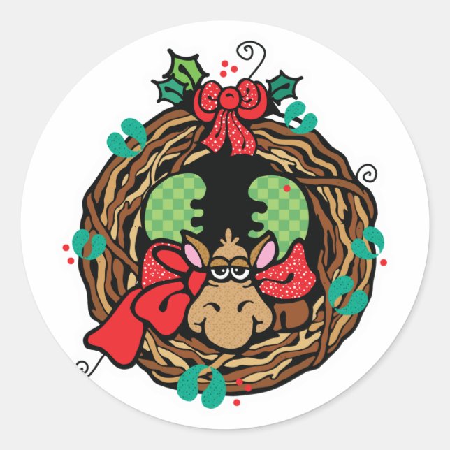 Sticker Rond conception de la couronne d'orignal de noël (Devant)