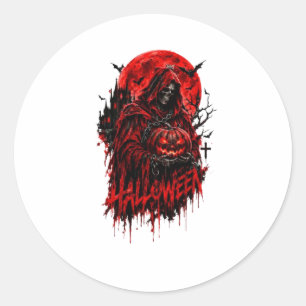 Sticker Rond Conception de la fête d'Halloween avec la Faucheus