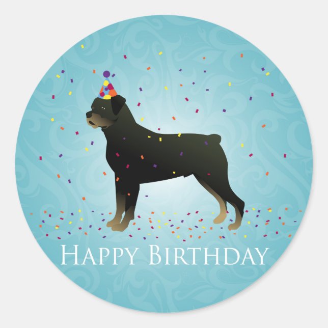 Sticker Rond Conception de l'anniversaire de Rottweiler (Devant)