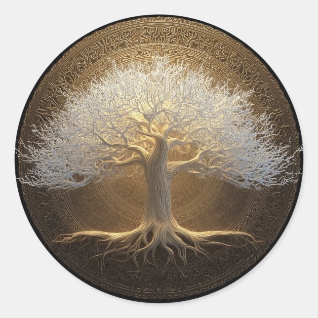 Sticker Rond Conception de l'Arbre de Lumière Éternelle | Arbre (Devant)