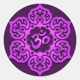 Sticker Rond Conception de l'Aum Floral Violet