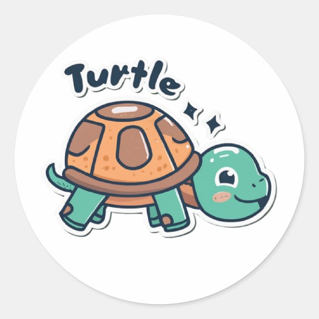 Sticker Rond Conception de l'autocollant de tortue. (Devant)