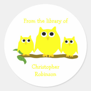 Sticker Rond Conception de livre de papeterie Hibou Jaune