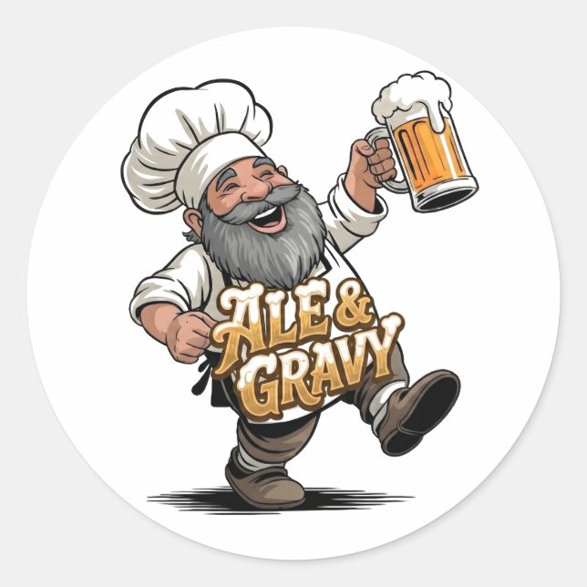 Sticker Rond Conception de logo Ale & Gravy avec un joyeux chef (Devant)
