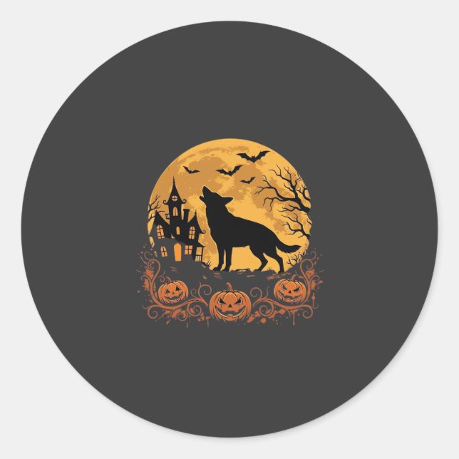 Sticker Rond Conception de lune de Halloween de berger allemand (Devant)