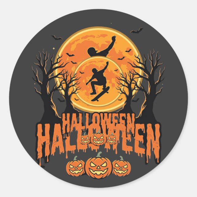 Sticker Rond Conception de lune de skateboard d'Halloween Hallo (Devant)