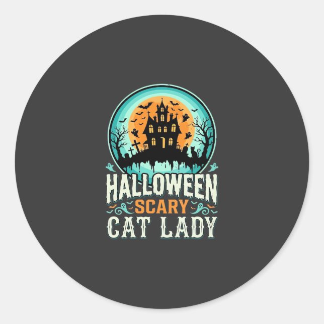 Sticker Rond Conception de maison hantée de dame de chat effray (Devant)