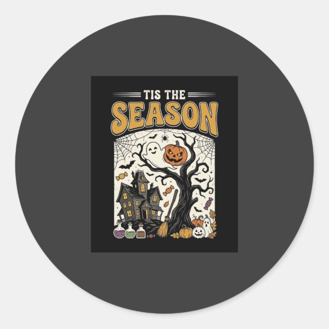 Sticker Rond Conception de maison hantée Halloween c'est la sai (Devant)