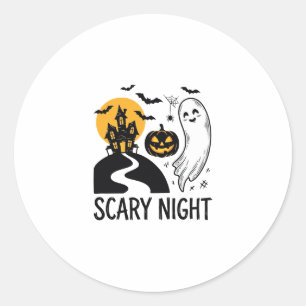 Sticker Rond Conception de maison hantée Halloween de nuit effr