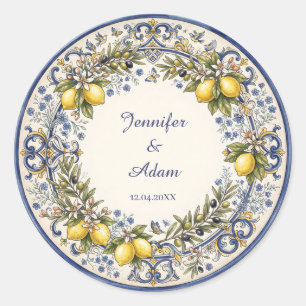 Sticker Rond Conception de majolique italienne avec citrons et