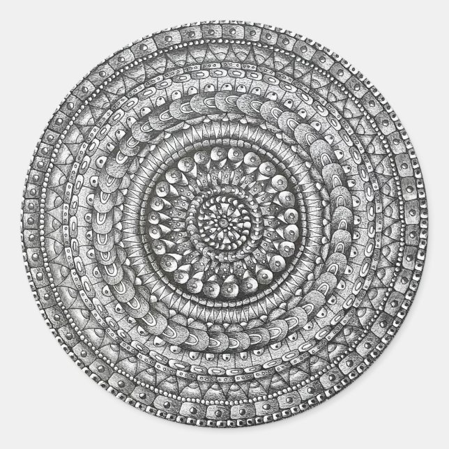 Sticker Rond Conception de mandala d'art original au crayon (Devant)