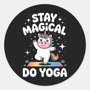 Sticker Rond Conception de mandala de licorne de yoga mignon po