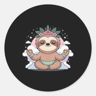 Sticker Rond Conception de mandala de pose de lotus de paresseu