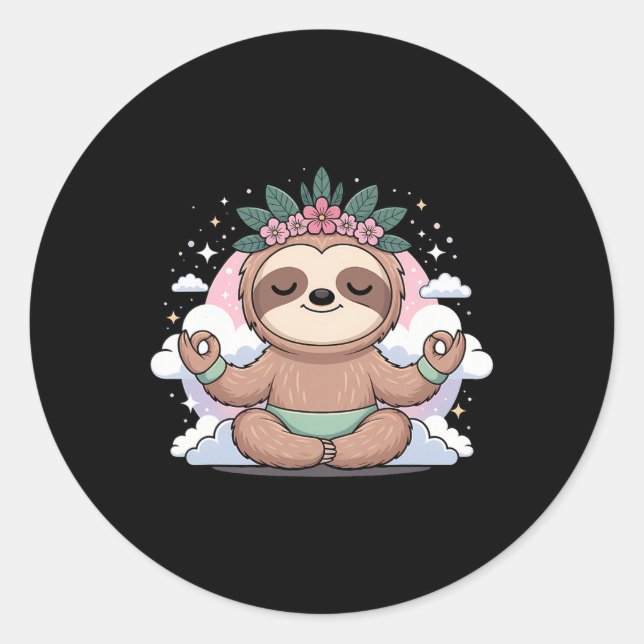 Sticker Rond Conception de mandala de pose de lotus de paresseu (Devant)