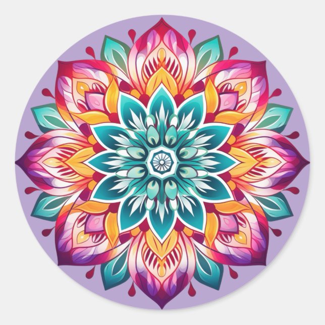 Sticker Rond Conception de mandala / fleur (Devant)