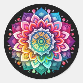 Sticker Rond Conception de mandala / fleur arc-en-ciel