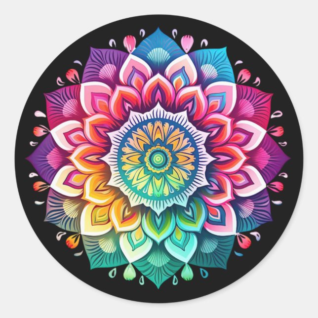 Sticker Rond Conception de mandala / fleur arc-en-ciel  (Devant)