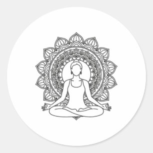 Sticker Rond Conception de mandala yoga pose de méditation plei