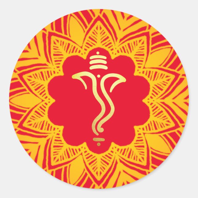 Sticker Rond Conception de Mehendi Mandala Ganesh/ Dieu indien  (Devant)