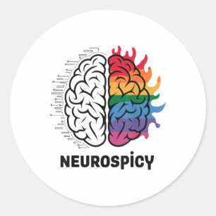 Sticker Rond Conception de mème de cerveau épicé Neuro _1