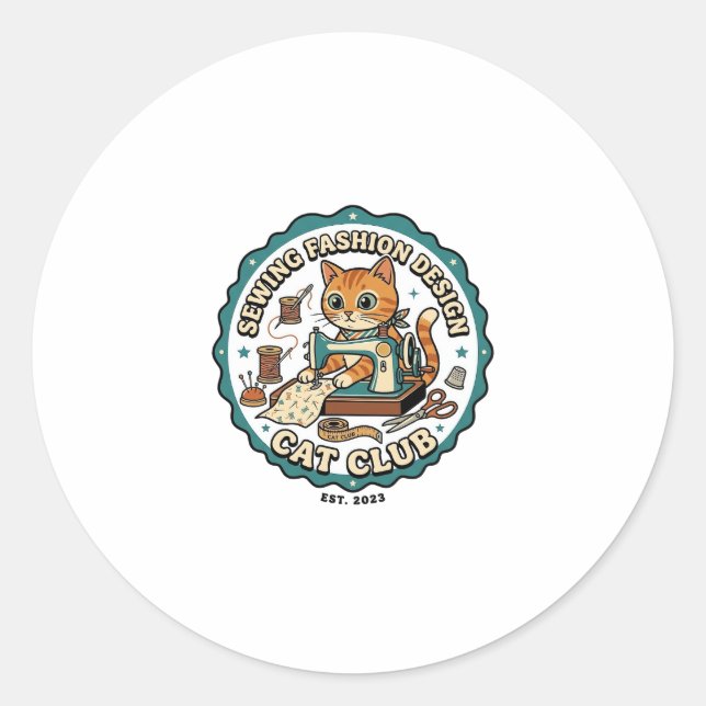 Sticker Rond Conception de mode de couture Chat Cadeau pour ama (Devant)
