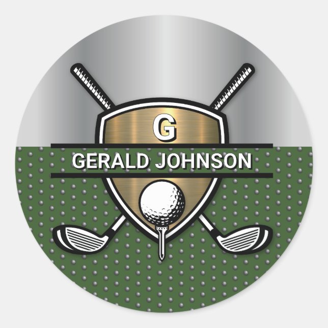 Sticker Rond Conception de monogramme de golf avec bouclier dor (Devant)