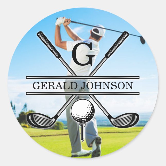 Sticker Rond Conception de monogramme de golf personnalisée sel (Devant)