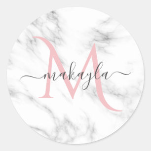 Sticker Rond Conception de monogramme de nom de marbre de luxe