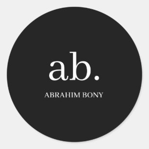 Sticker Rond Conception de monogramme minimaliste noir et blanc