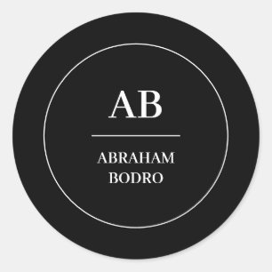 Sticker Rond Conception de monogramme moderne minimal noir et b