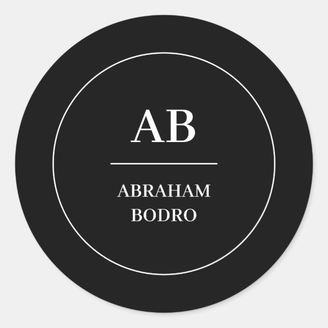 Sticker Rond Conception de monogramme moderne minimal noir et b (Devant)