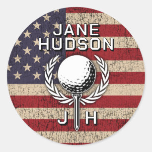 Sticker Rond Conception de monogramme personnalisé avec drapeau