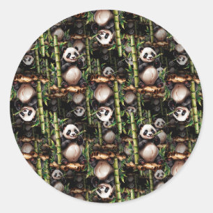 Sticker Rond Conception de motif de panda en bambou